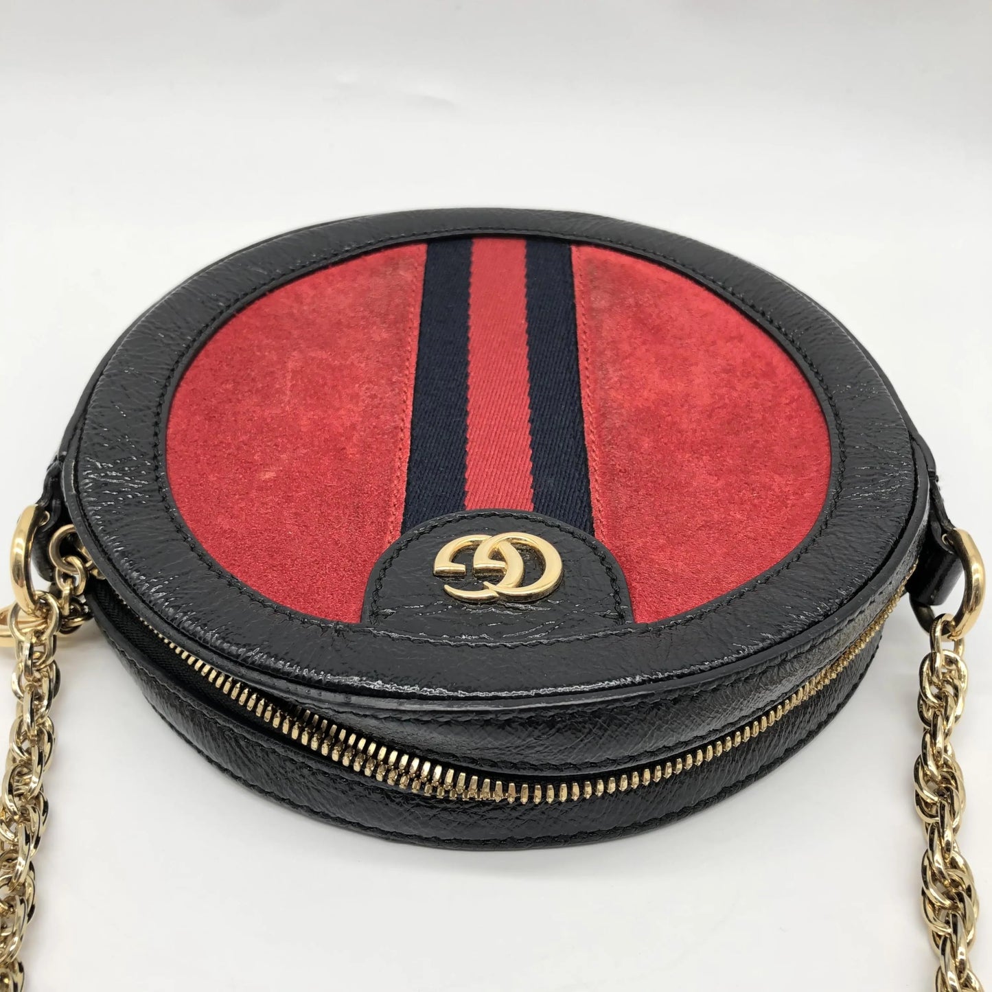 Gucci Ophidia Round Cross Body Suede and leather, Red, Canvas, Crossbody Bag
