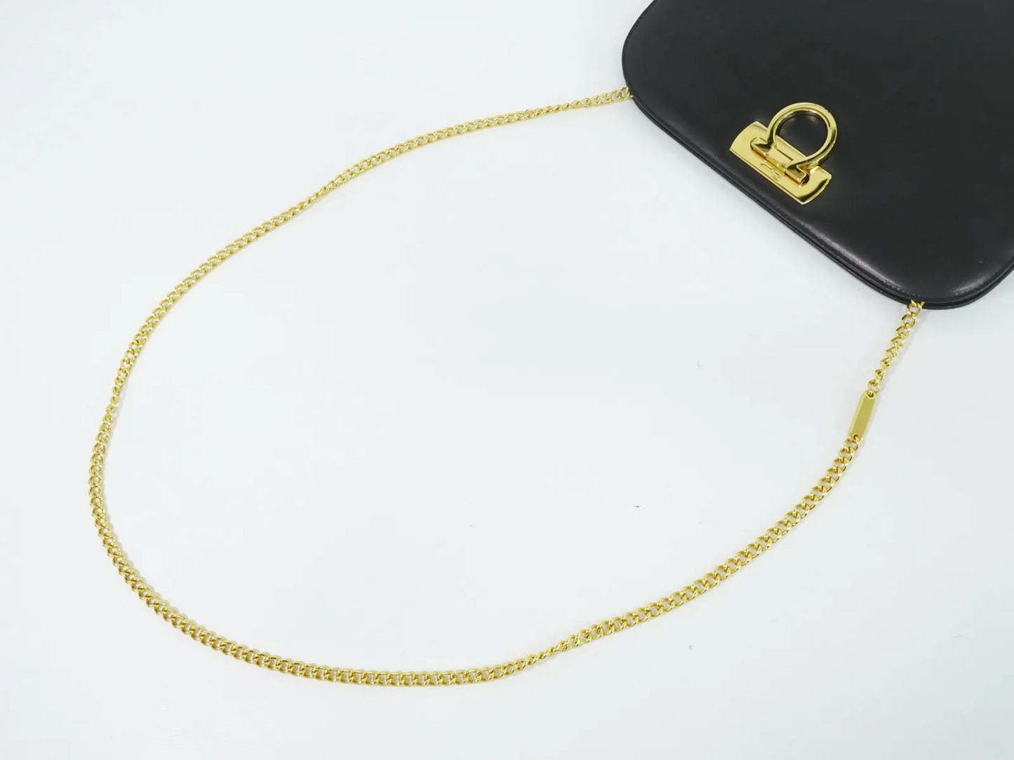 Salvatore Ferragamo Vintage Gancini Chain Leather, Black, Leather, Shoulder Bag