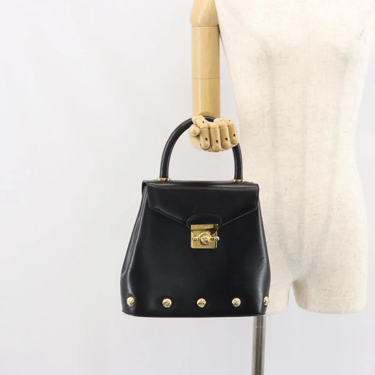 Salvatore Ferragamo Vintage Leather, Black, Leather, Handbag