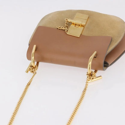 Chloe Drew Shoulder Leather, Beige, Suede, Handbag
