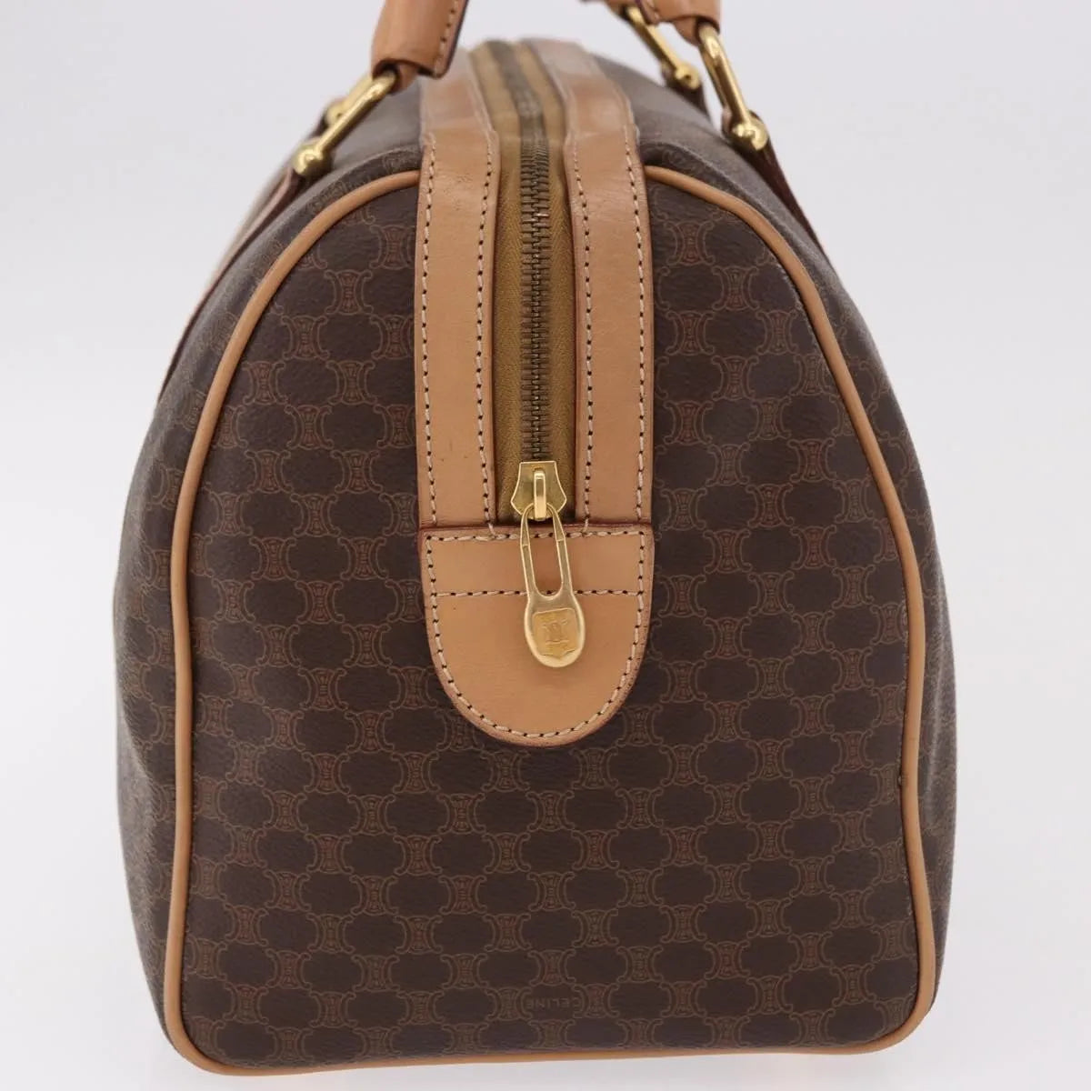 Celine Vintage Macadam Boston Canvas and Leather, Brown, PVC, Handbag