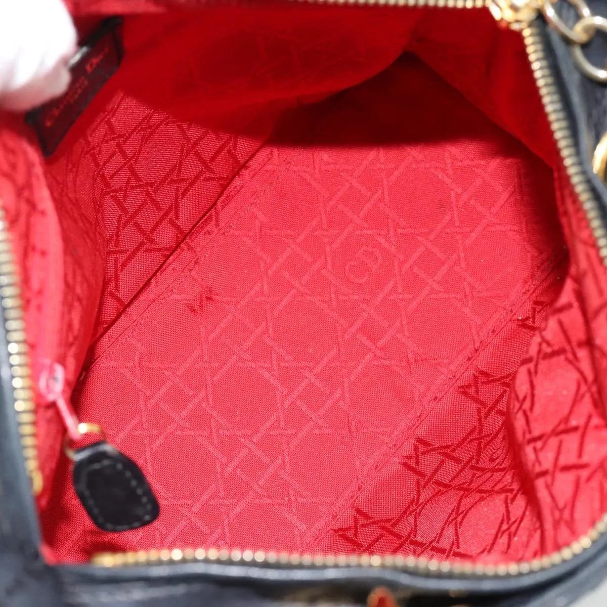 Christian Dior Vintage Lady Dior Cannage Quilt Lambskin, Black, Leather, Handbag