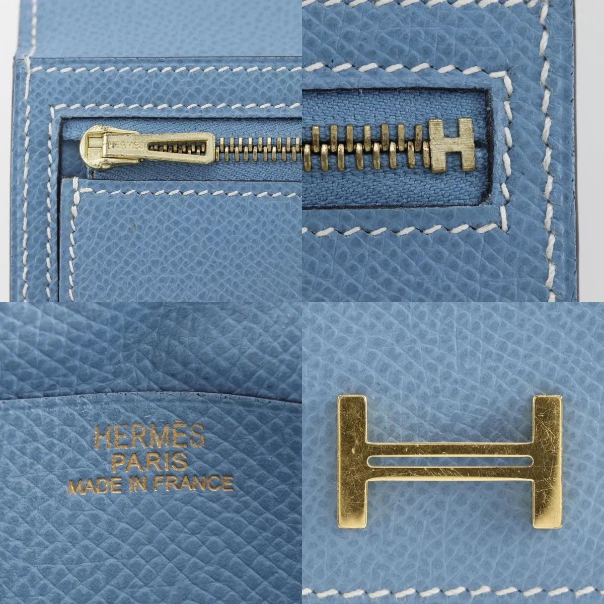 Hermes Bearn Epsom, Blue, Leather, Wallet