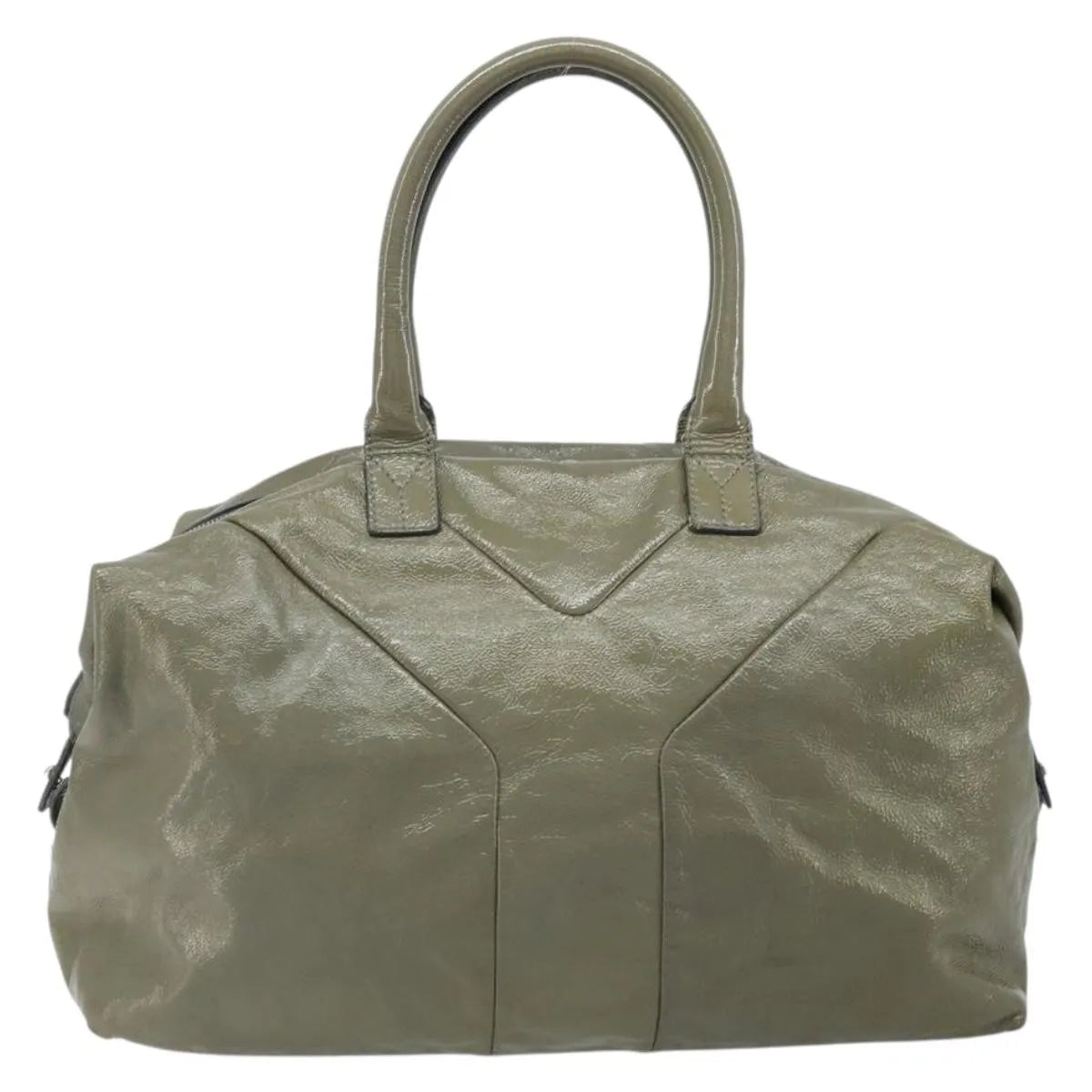 Saint Laurent Easy Y Satchel Patent, Khaki, Patent Leather, Handbag