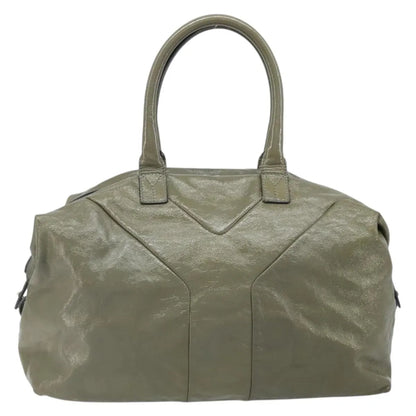 Saint Laurent Easy Y Satchel Patent, Khaki, Patent Leather, Handbag