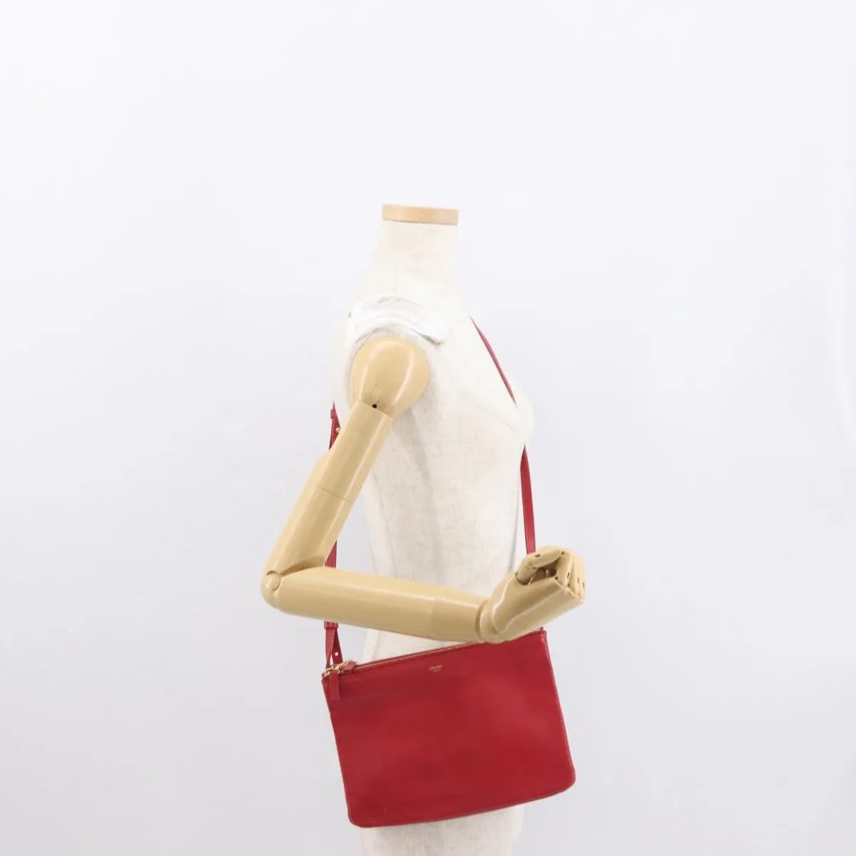 Celine Trio Leather, Red, Leather, Shoulder Bag