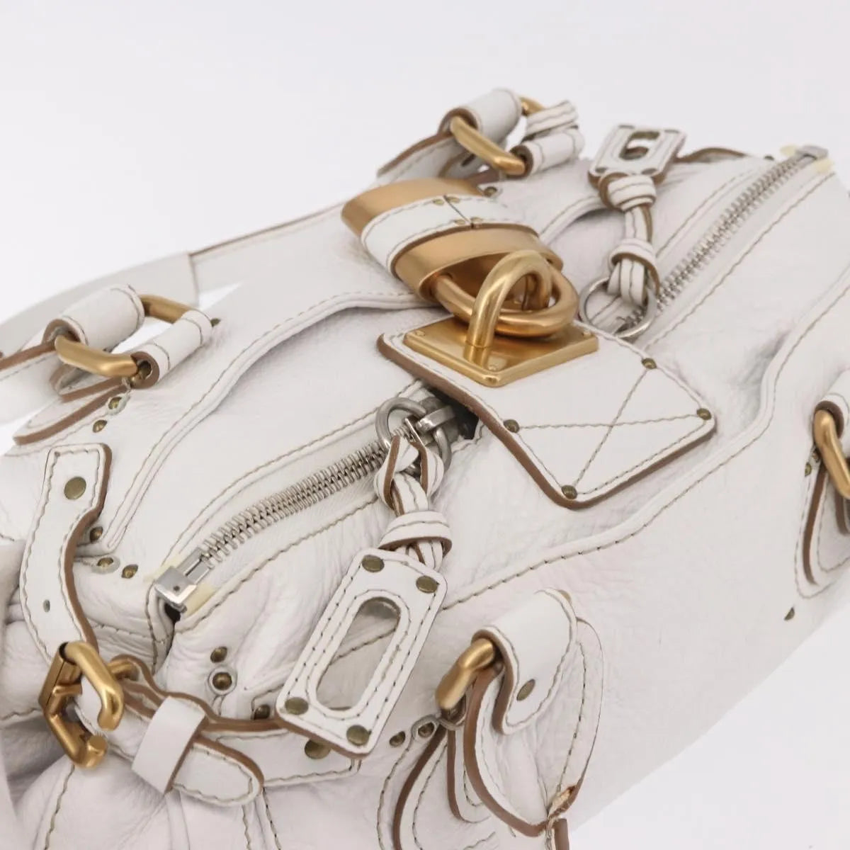 Chloe Paddington Lock Leather, White, Leather, Handbag