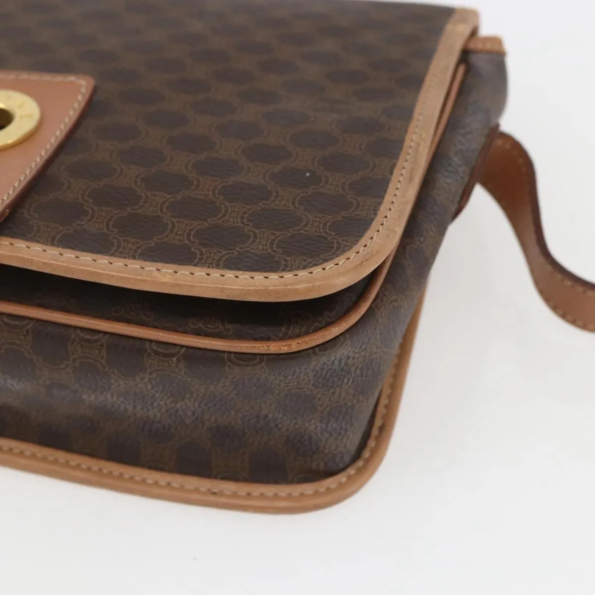 Celine Vintage Macadam Circle Logo Canvas and Leather, Brown, Canvas, Shoulder Bag