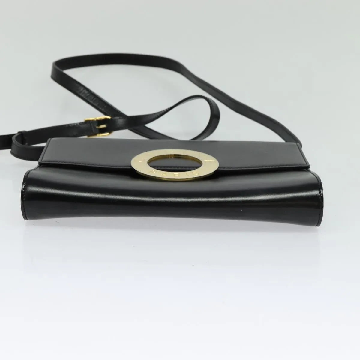 Celine Vintage Circle Logo Leather, Black, Leather, Shoulder Bag