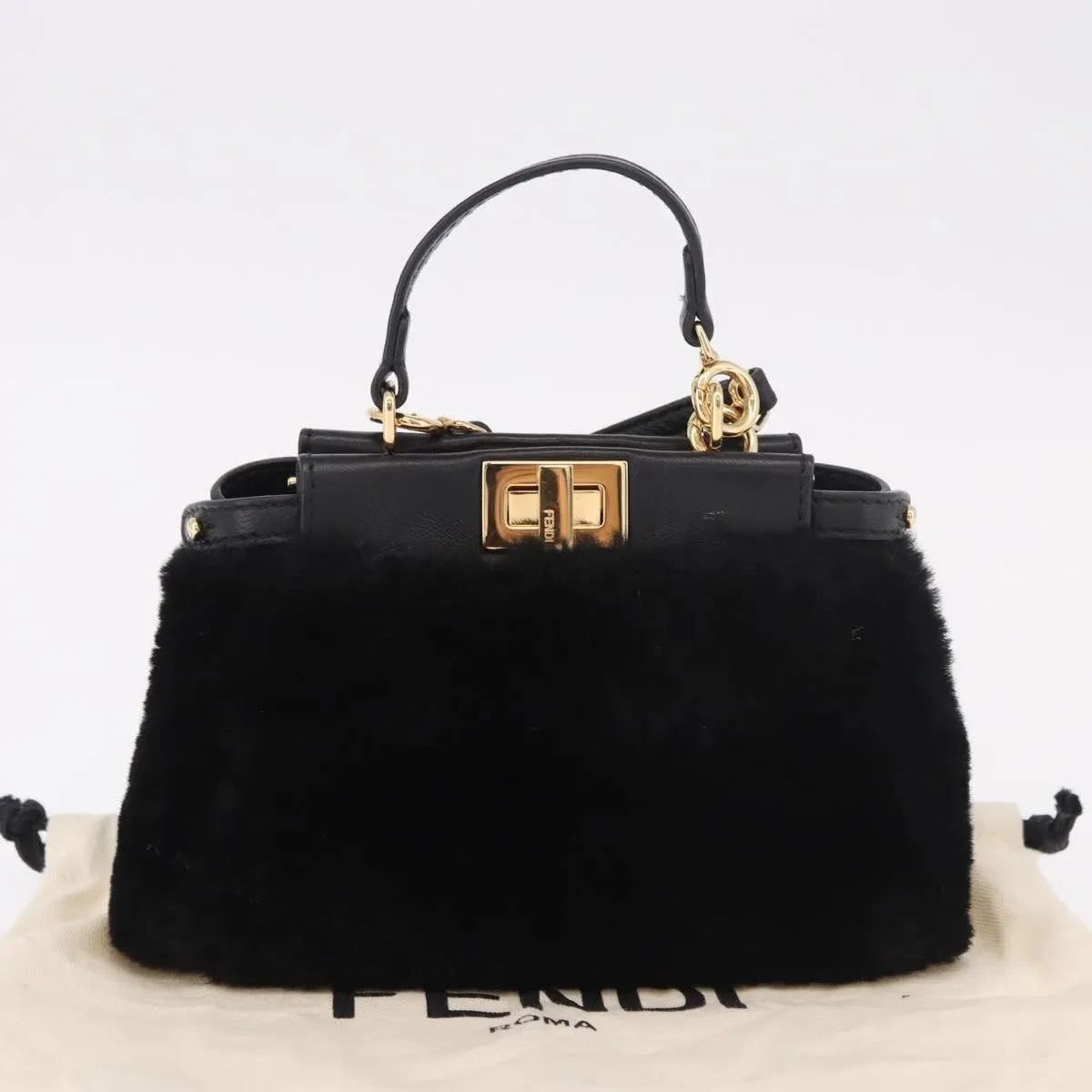 Fendi Peekaboo Fur, Black, Fur, Handbag