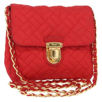 Prada Pushlock Chain Flap Quilted Tessuto, Red, Nylon, Shoulder Bag