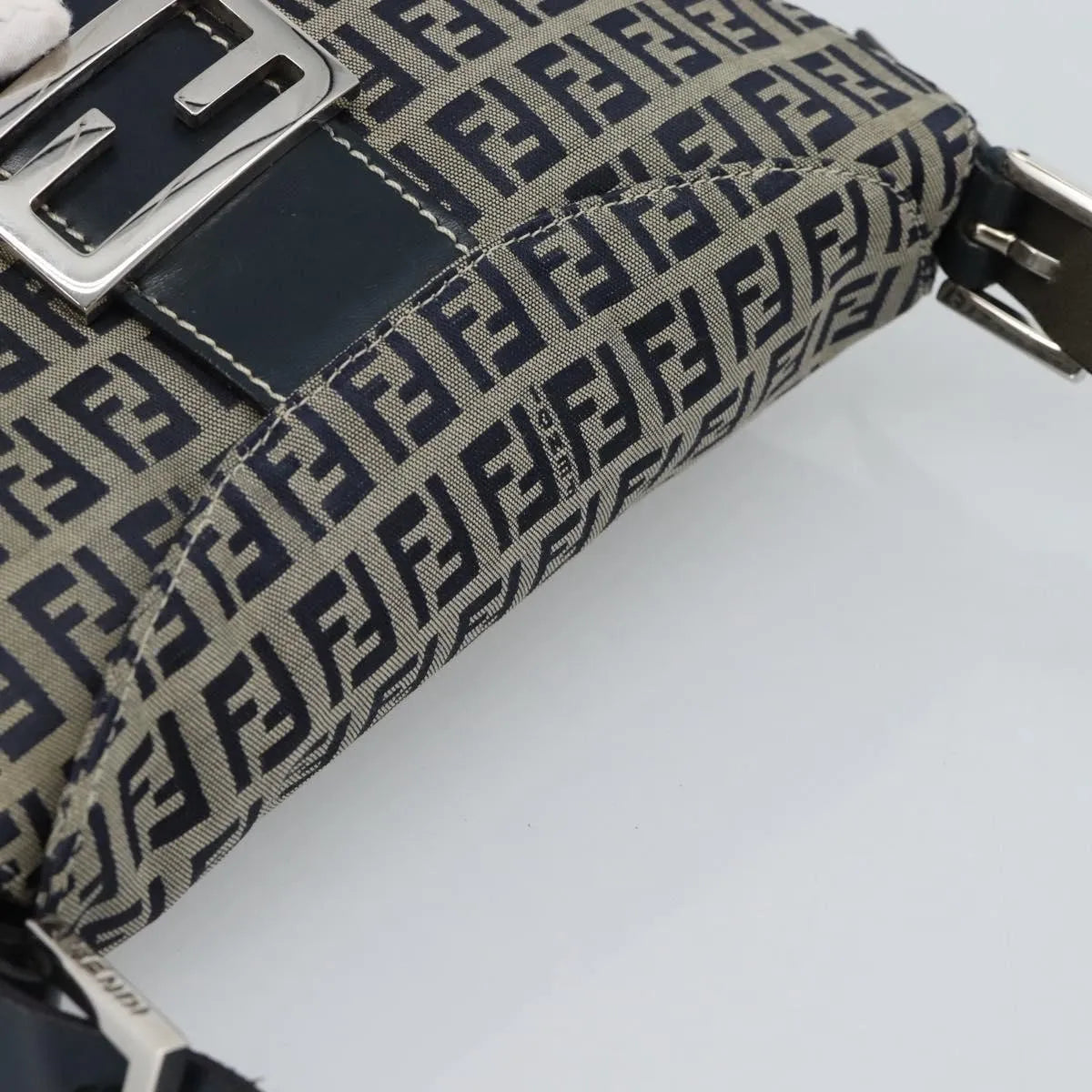 Fendi Zucchino Canvas Mamma Baguette canvas, Navy, Canvas, Shoulder Bag
