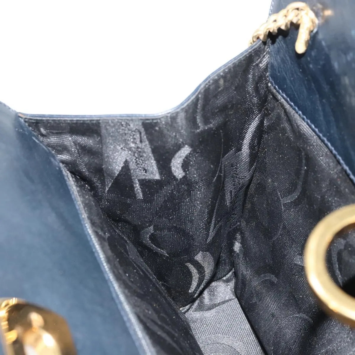 Salvatore Ferragamo Vintage Gancini Chain Leather, Navy, Leather, Shoulder Bag
