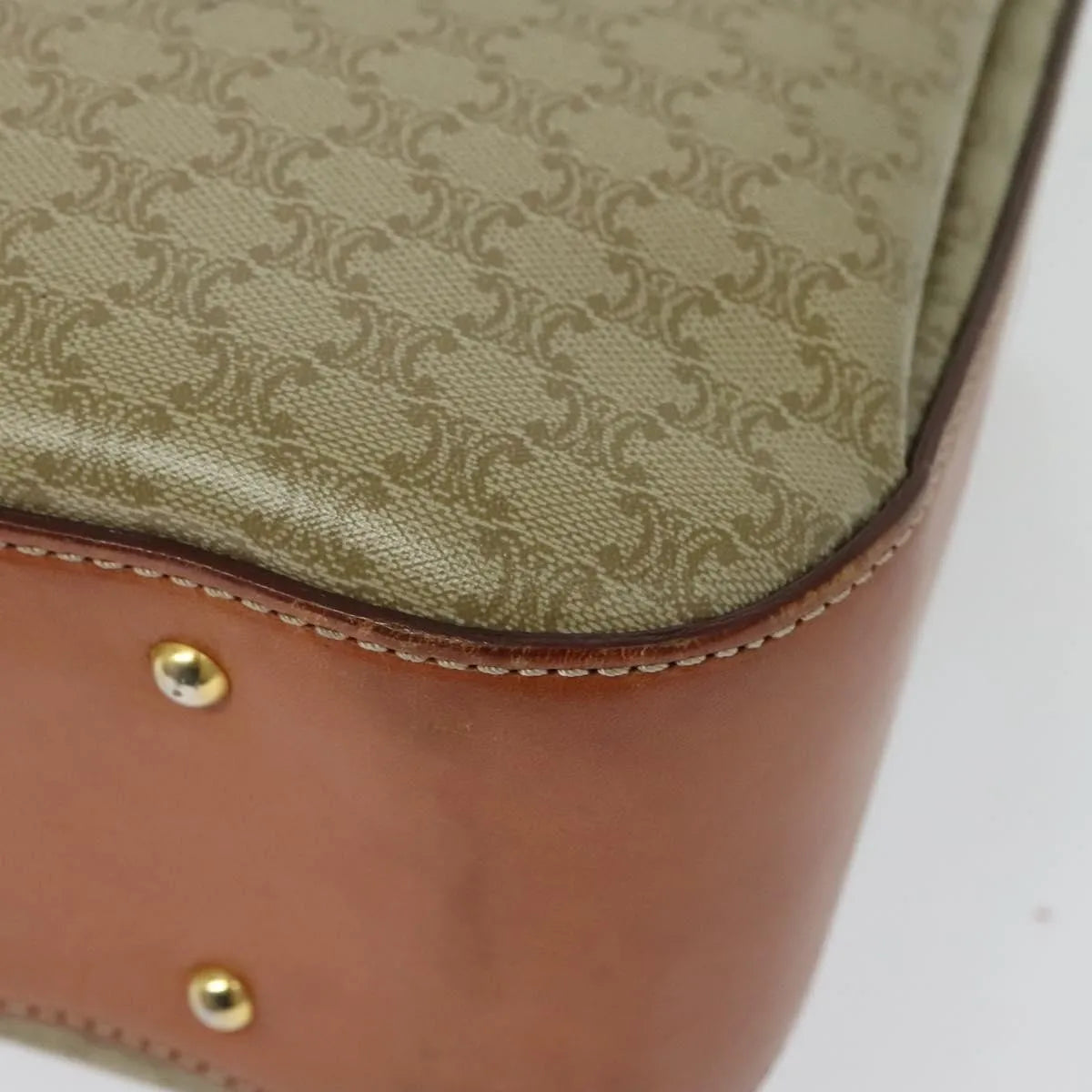 Celine Vintage Convertible Top Handle Macadam Coated Canvas, Beige, Canvas, Handbag
