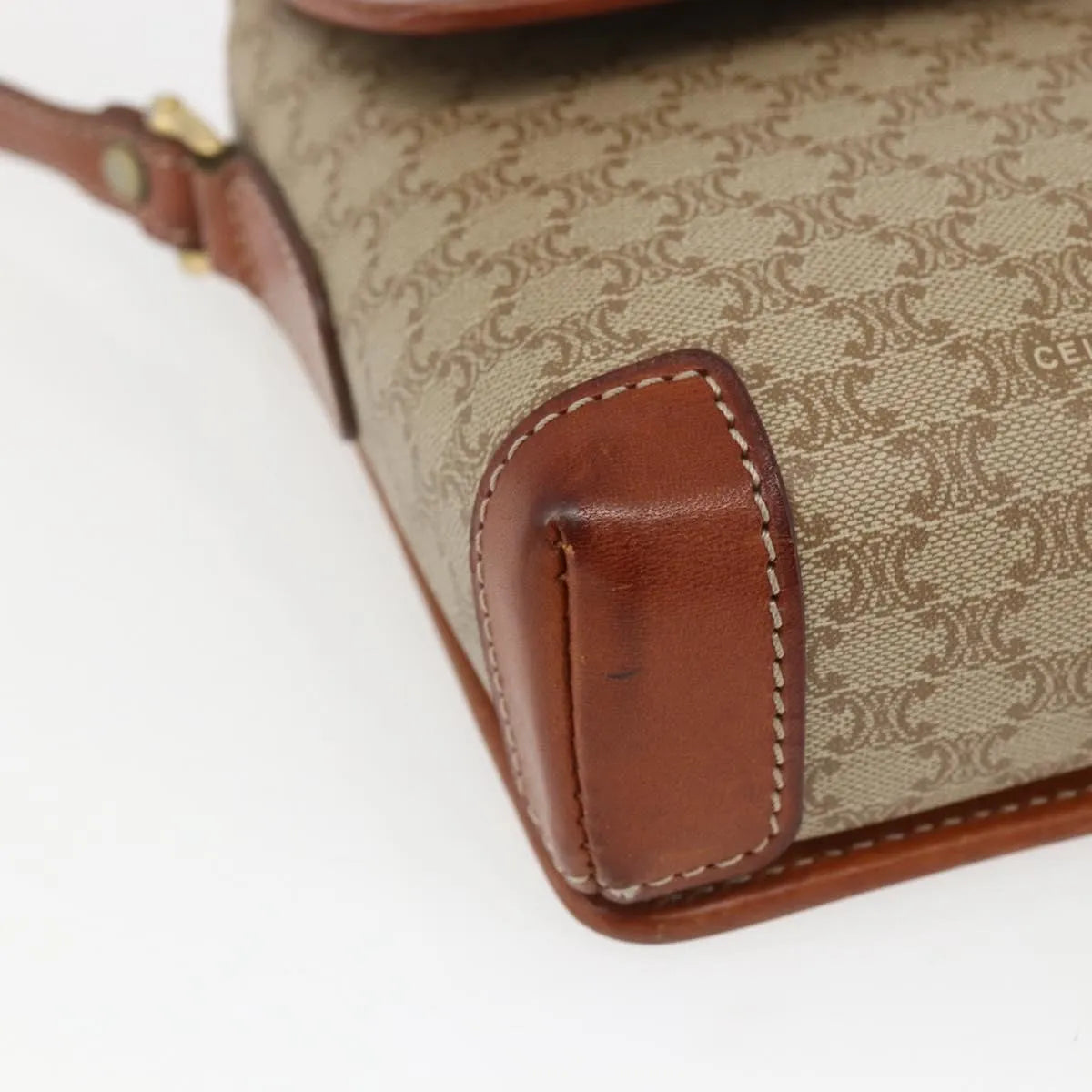 Celine Vintage Macadam Canvas and Leather, Beige, Canvas, Shoulder Bag