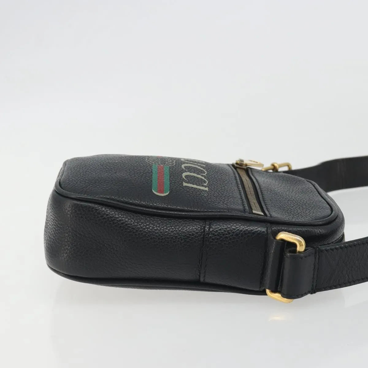 Gucci Logo Zip Messenger Printed Leather, Black, Leather, Clutch
