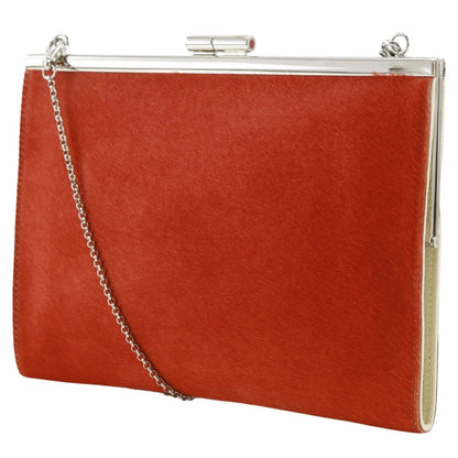 Bvlgari Chain Leather, Red, Leather, Shoulder Bag