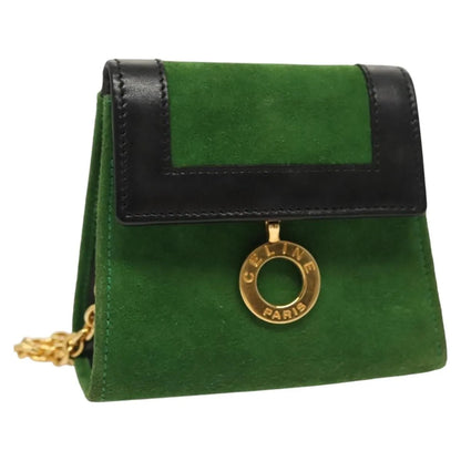 Celine Circle Logo Suede, Green, Suede, Clutch