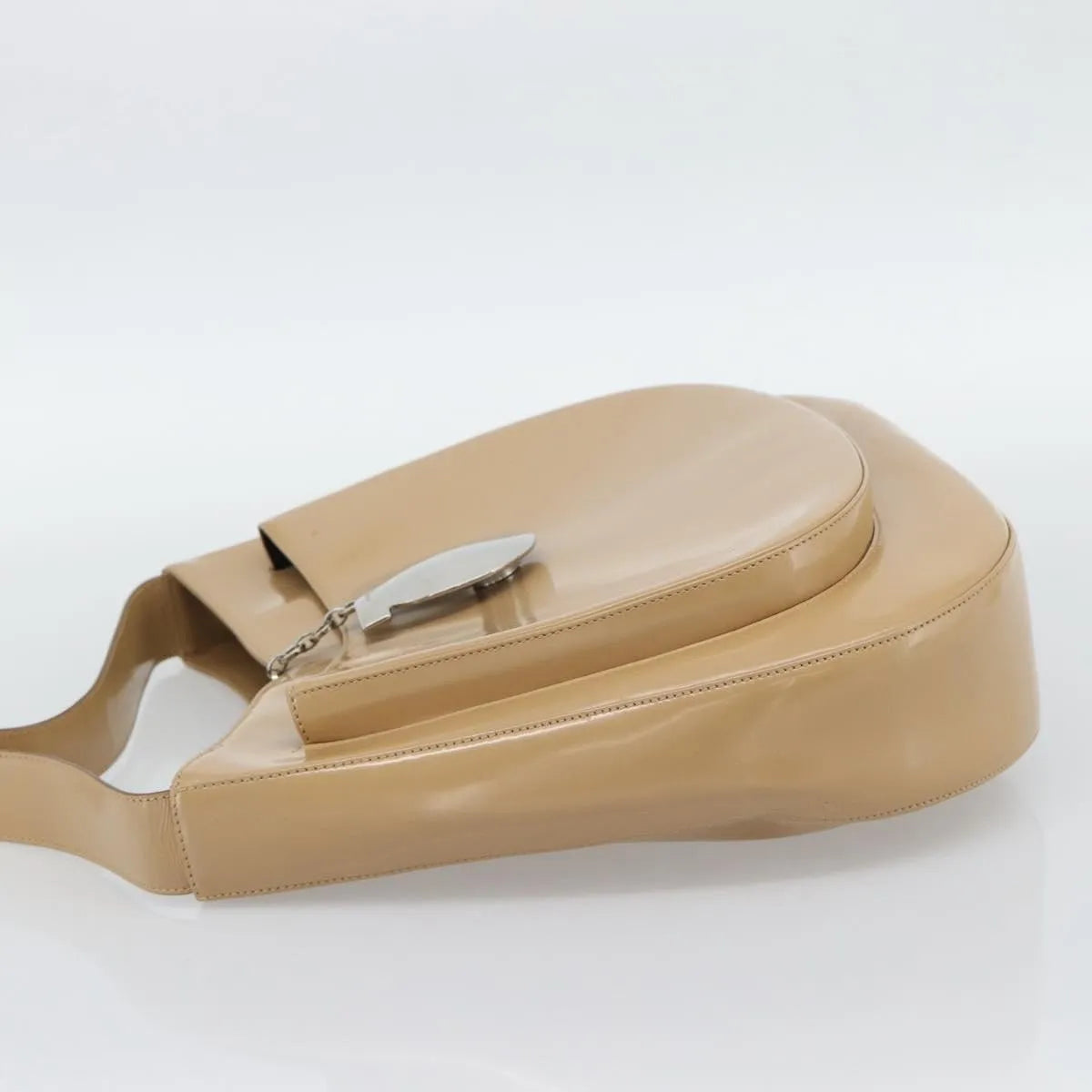 Salvatore Ferragamo Gancini Patent Leather, Beige, Patent Leather, Shoulder Bag