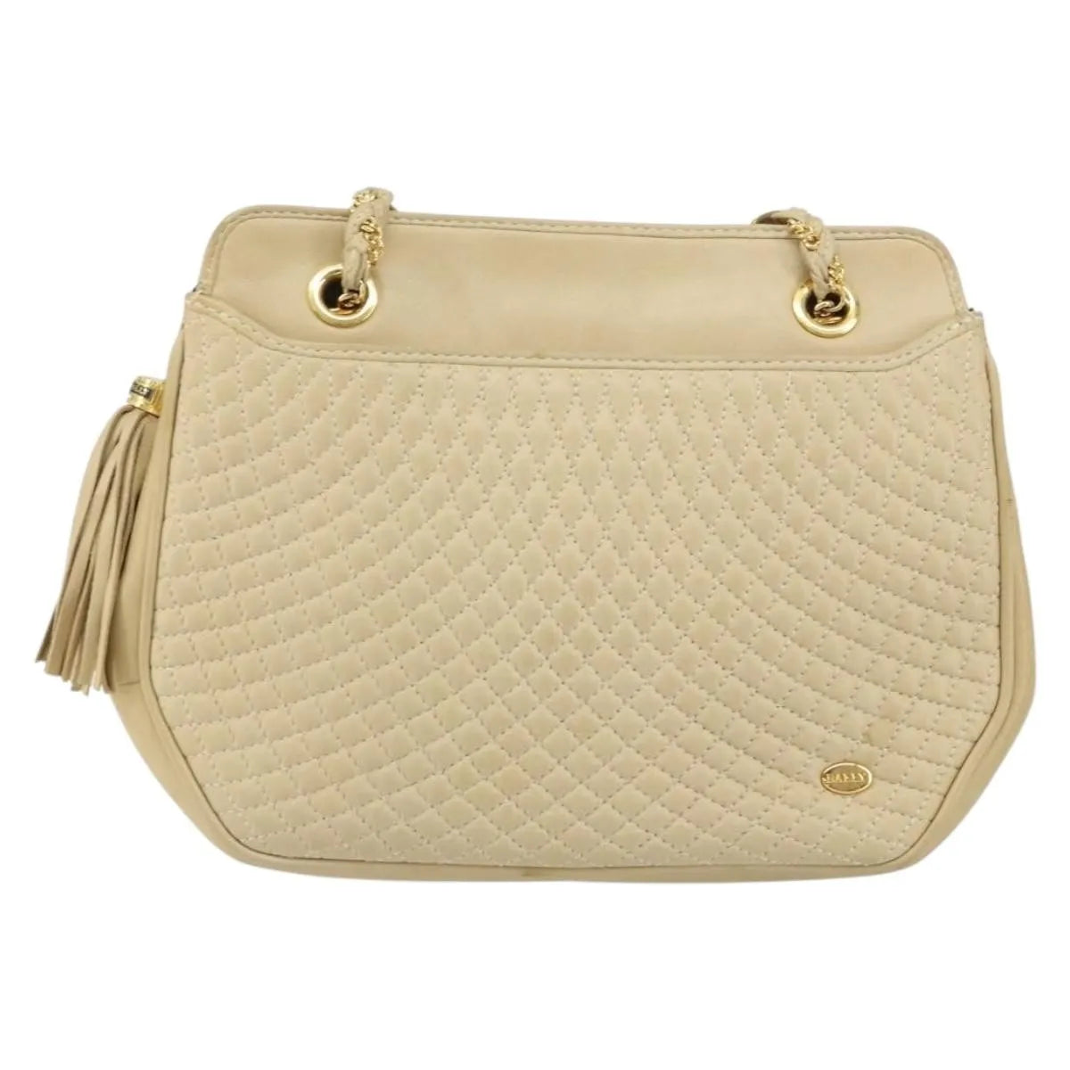 Bally Vintage Chain Quilted Leather, Beige, Leather, Shoulder Bag