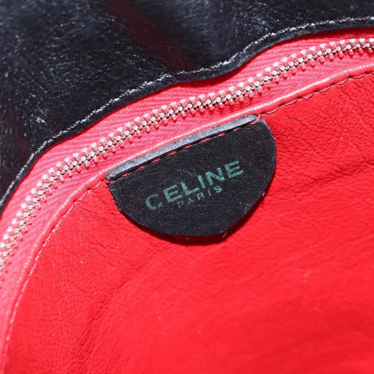 Celine Circle Logo Leather, Black, Leather, Handbag