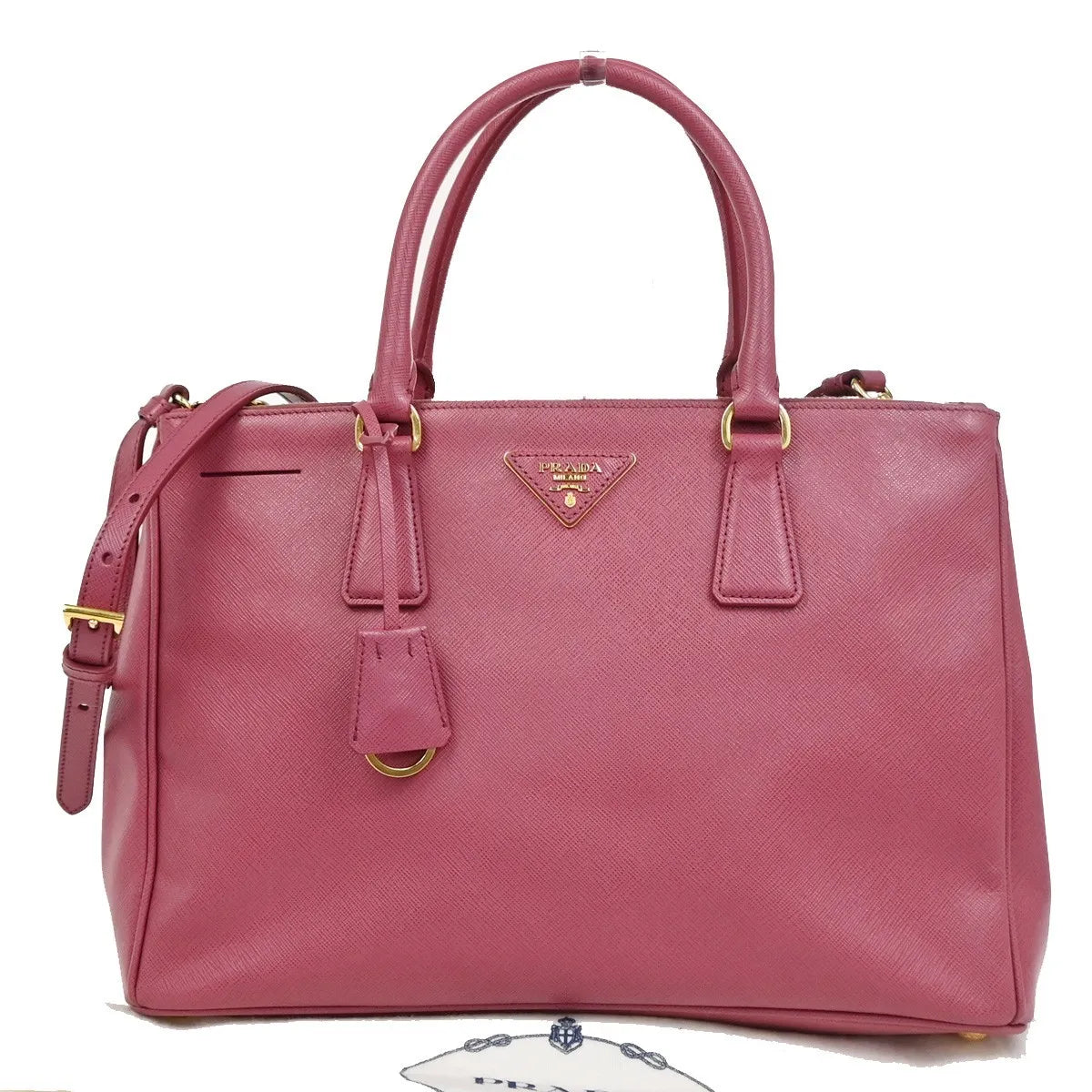 Prada Double Zip Lux Tote Saffiano Leather, Pink, Leather, Handbag