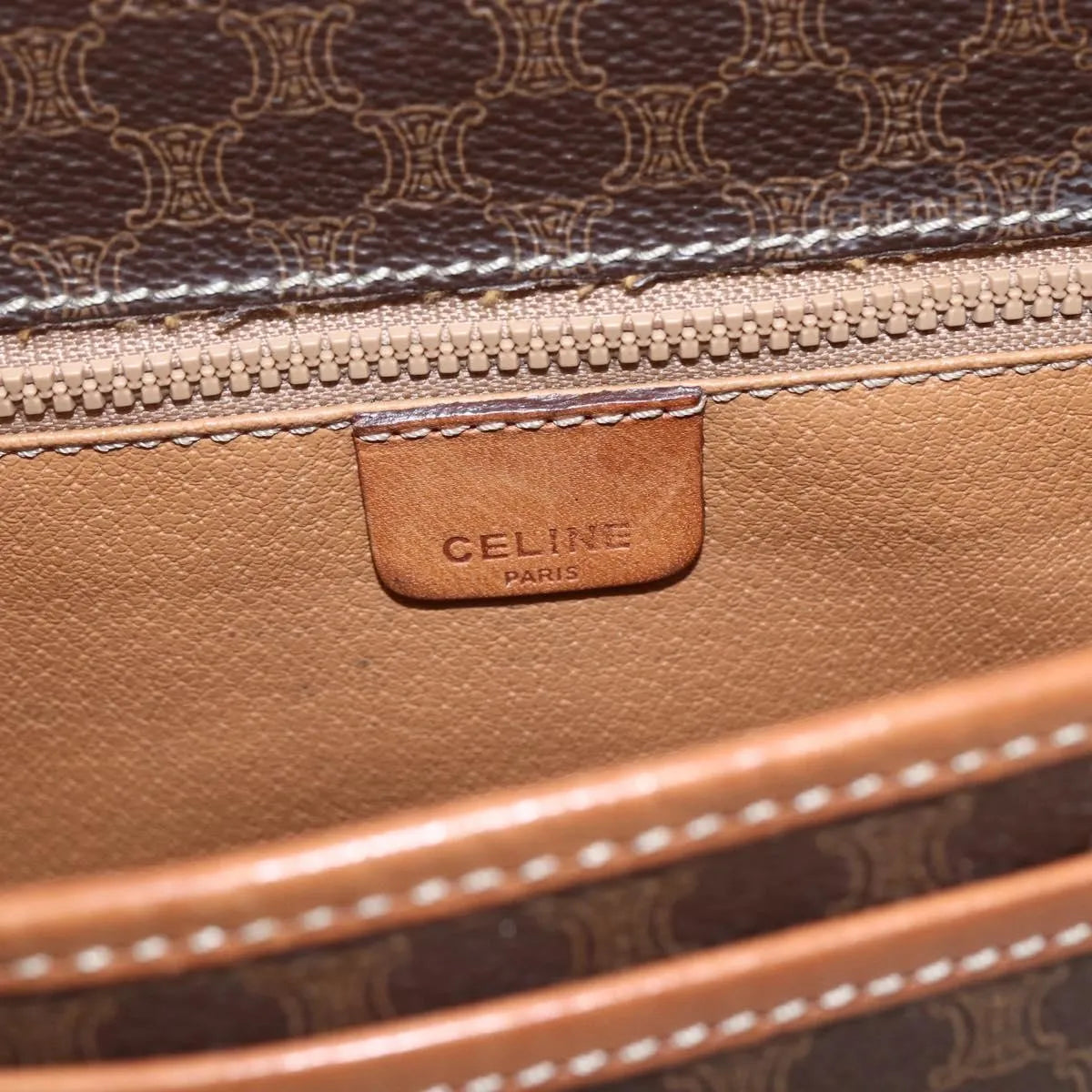 Celine Vintage Macadam Canvas and Leather, Brown, Canvas, Shoulder Bag