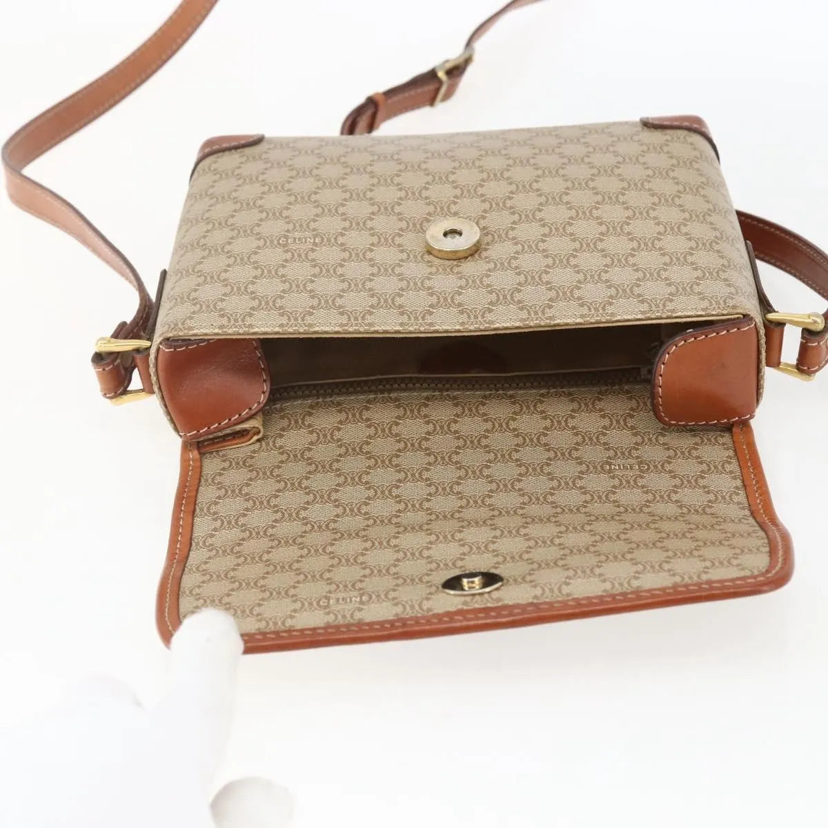 Celine Vintage Macadam Canvas and Leather, Beige, Canvas, Shoulder Bag