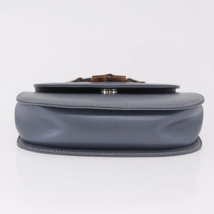 Gucci Vintage Convertible Bamboo Top Handle Leather, Blue, Leather, Handbag