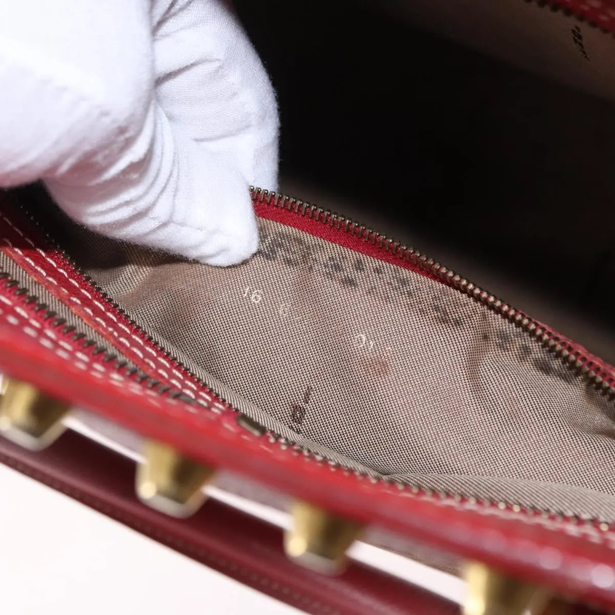 Fendi Studded Handle canvas, Red, Canvas, Handbag