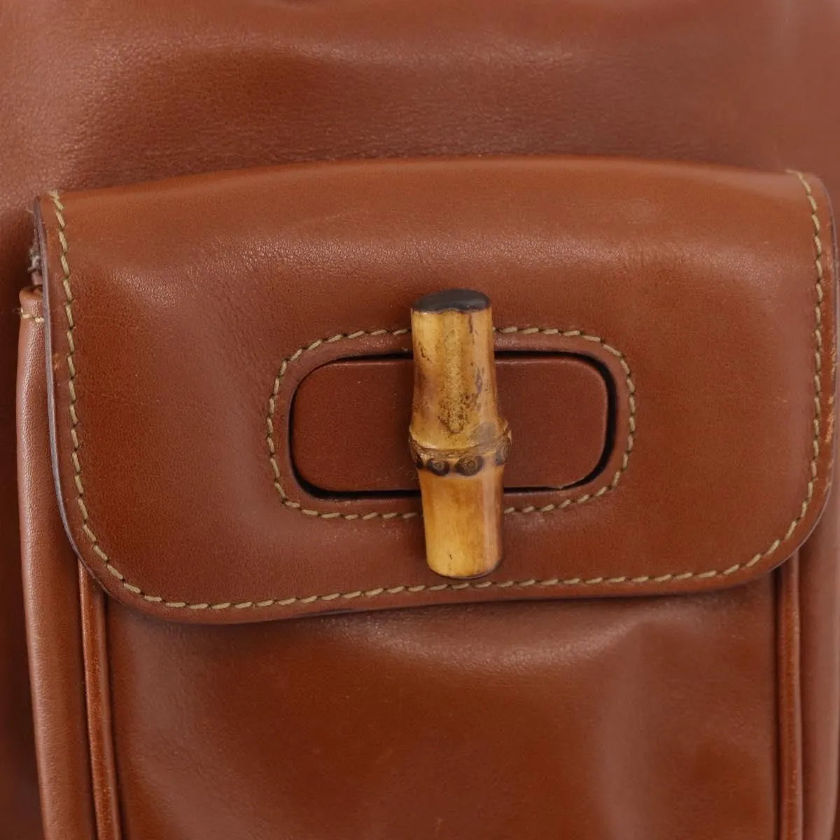 Gucci Vintage Bamboo Leather, Brown, Leather, Backpack