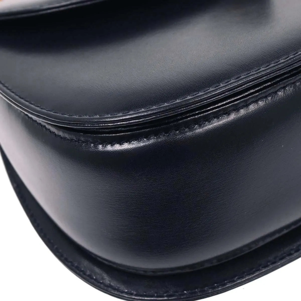 Gucci Vintage Convertible Bamboo Top Handle Leather, Navy, Leather, Handbag