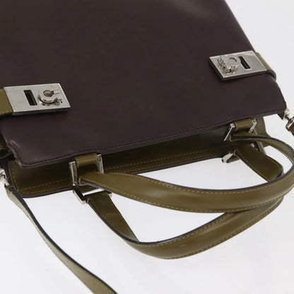 Salvatore Ferragamo Double Gancini Side Buckle Tote Patent Leather, Brown, Patent Leather, Handbag