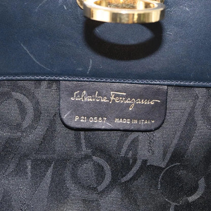 Salvatore Ferragamo Vintage Gancini Chain Leather, Navy, Leather, Shoulder Bag