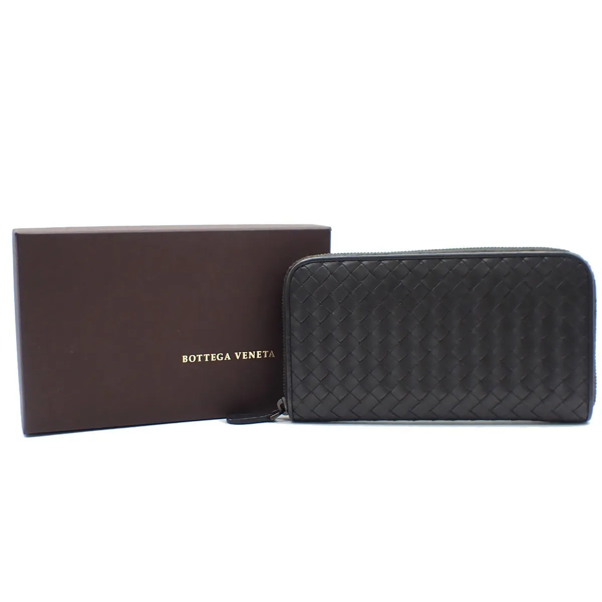 Bottega Veneta Intrecciato Long Zip Leather, Black, Leather, Wallet