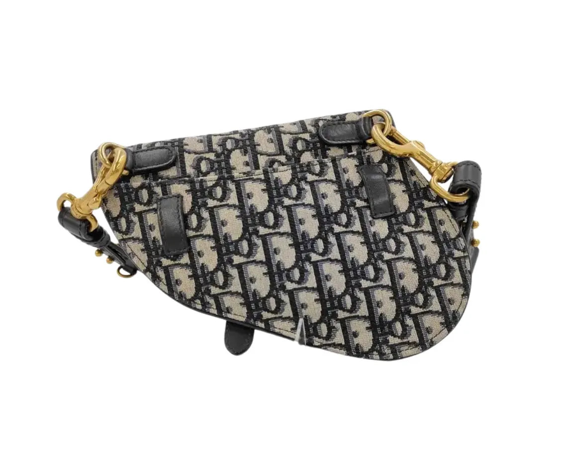 Christian Dior Saddle Oblique Canvas, Blue, Canvas, Shoulder Bag