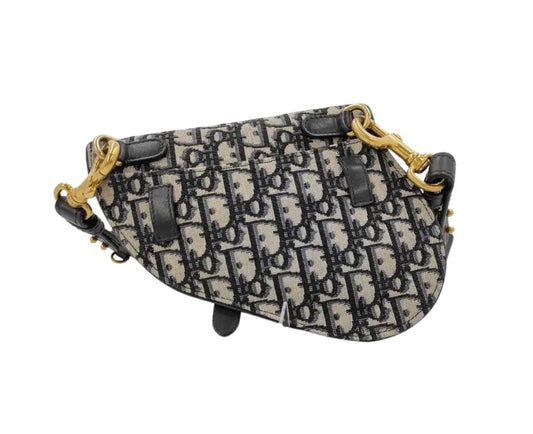 Christian Dior Saddle Oblique Canvas, Blue, Canvas, Shoulder Bag