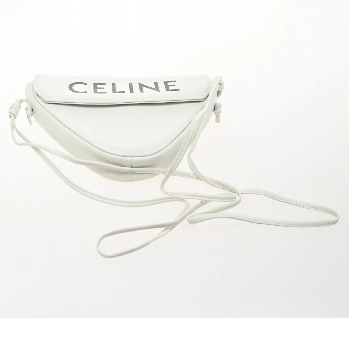 Celine Triangle Leather, White, Leather, Shoulder Bag