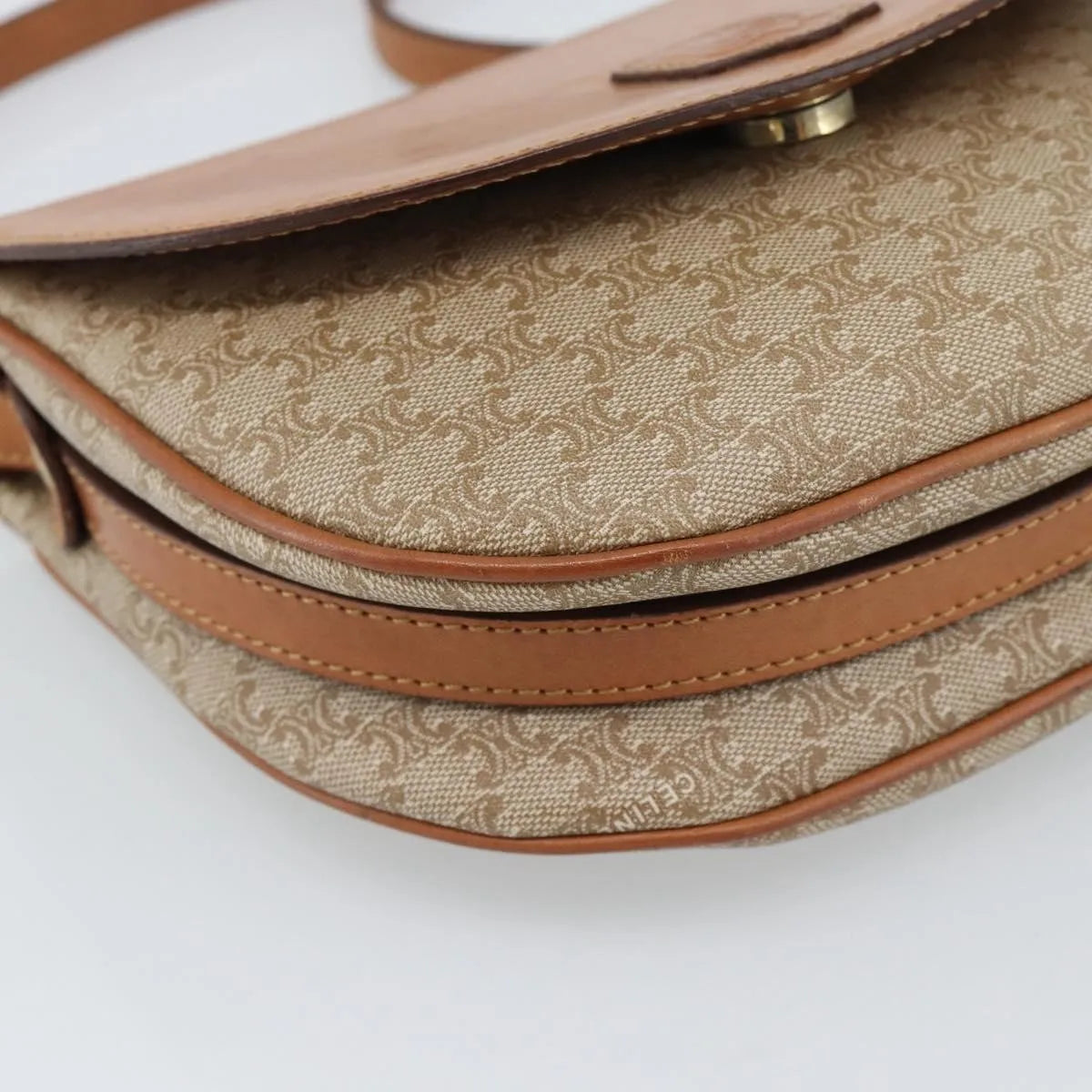 Celine Vintage Macadam Canvas and Leather, Beige, Canvas, Shoulder Bag
