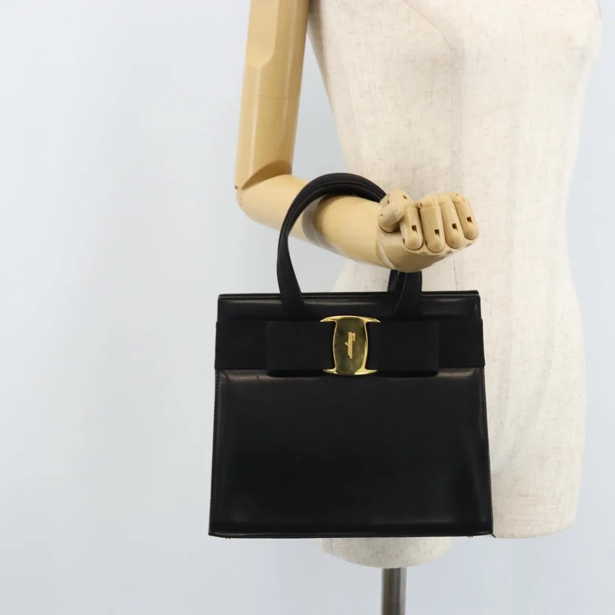 Salvatore Ferragamo Convertible Vara Bow Tote Leather, Black, Leather, Handbag
