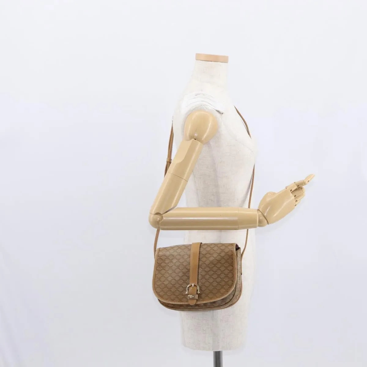 Celine Vintage Macadam Canvas, Beige, Canvas, Shoulder Bag