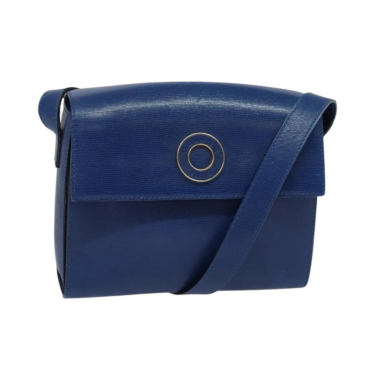 Celine Vintage Circle Logo Leather, Blue, Leather, Shoulder Bag