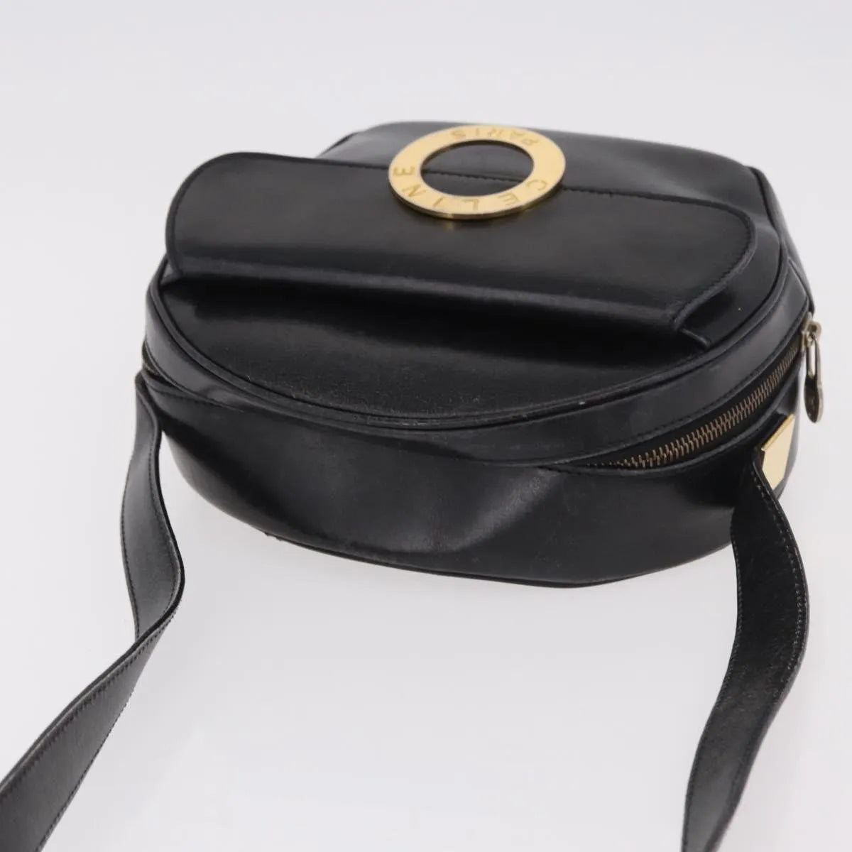 Celine Vintage Circle Logo Leather, Black, Leather, Shoulder Bag