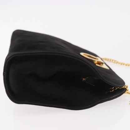 Salvatore Ferragamo Gancini Chain Suede, Black, Suede, Shoulder Bag