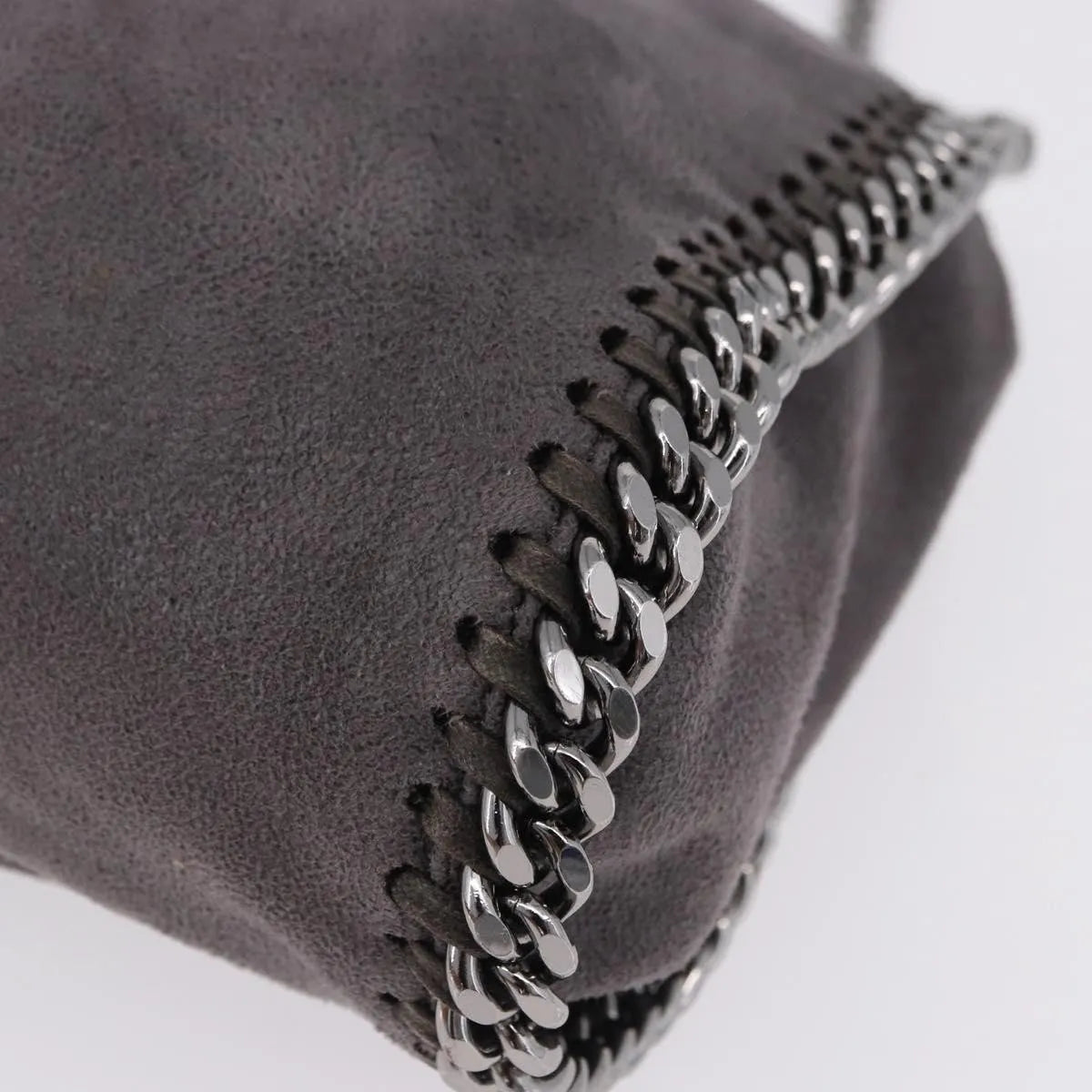 Stella McCartney Falabella Fold Over Faux Leather, Gray, Polyester, Shoulder Bag