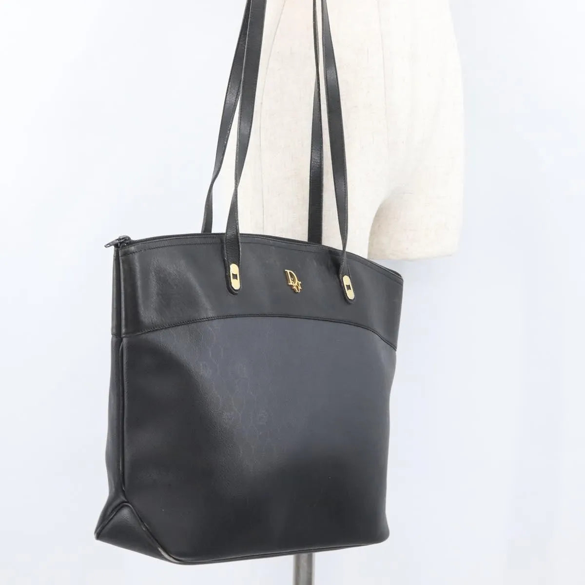 Christian Dior Vintage Honeycomb Canvas, Black, PVC, Shoulder Bag