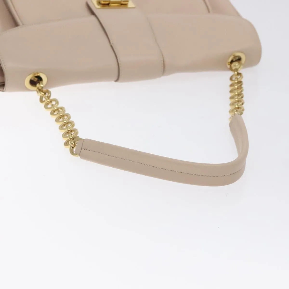 Salvatore Ferragamo Gancini Chain Leather, Beige, Leather, Shoulder Bag