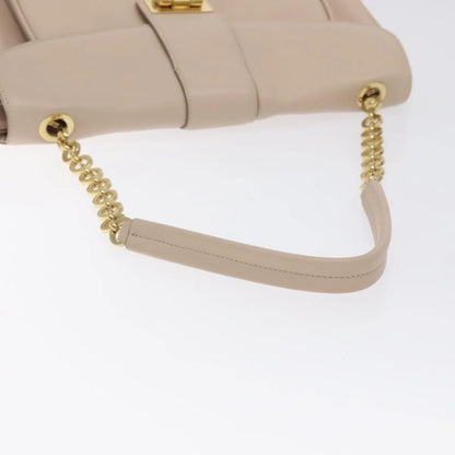 Salvatore Ferragamo Gancini Chain Leather, Beige, Leather, Shoulder Bag