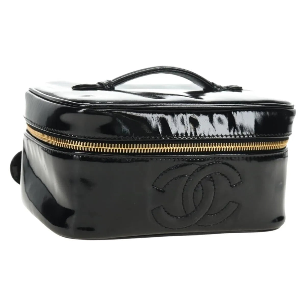 Chanel Vintage Timeless Cosmetic Case Patent, Black, Patent Leather, Handbag