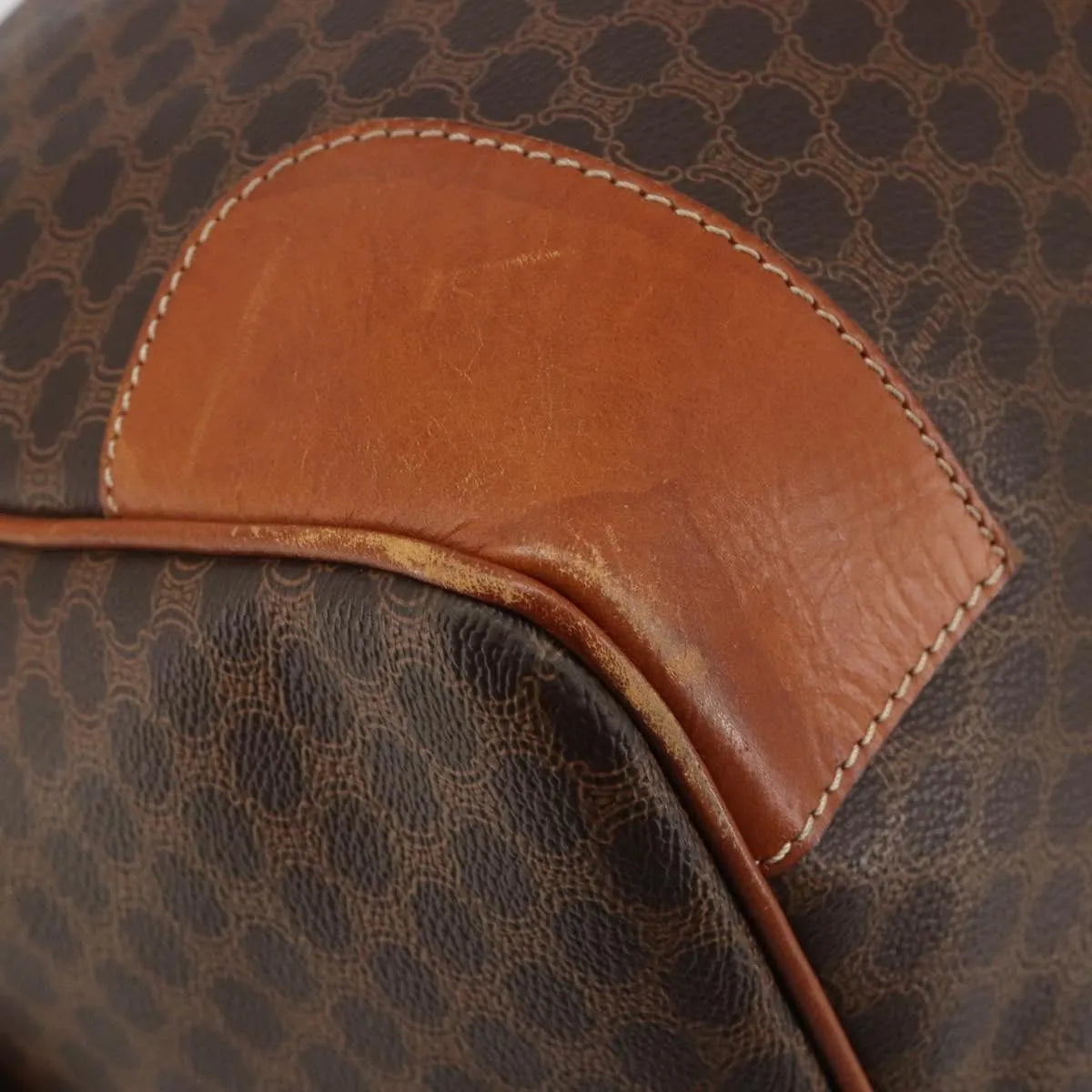 Celine Vintage Duffle Canvas and Leather, Brown, Canvas, Travel Bag